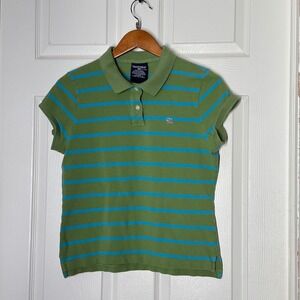 Polo Jeans Co Ralph Lauren Girls XL Green Blue Striped Short Sleeve Polo Shirt